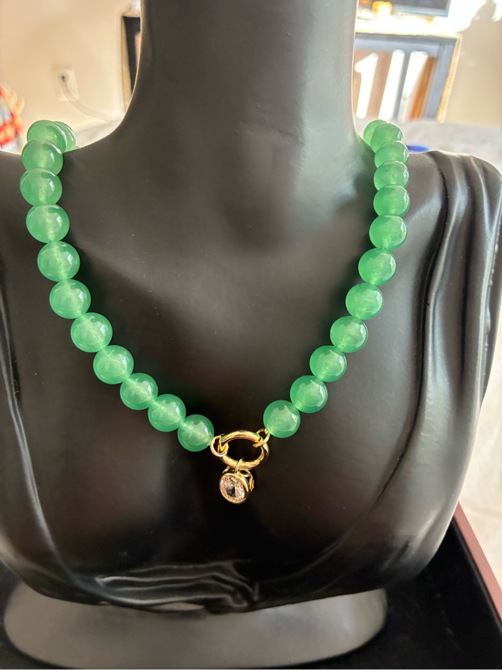 Argento Vivo Green Bead Necklace with Gold Charm